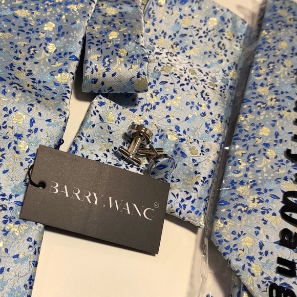 Barry Wang Hand Tailored Neck Tie Set: Clufflinks, Pocket Square - Picture 2 of 6